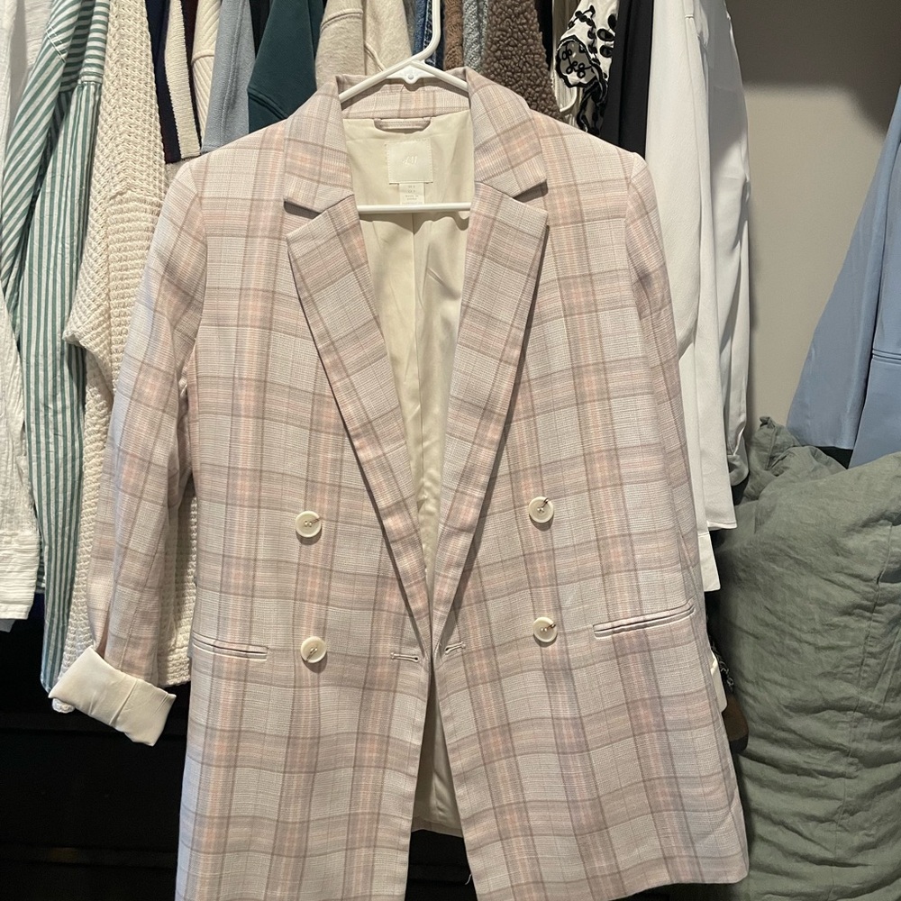 H&M Blush and Cream Checkered Blazer